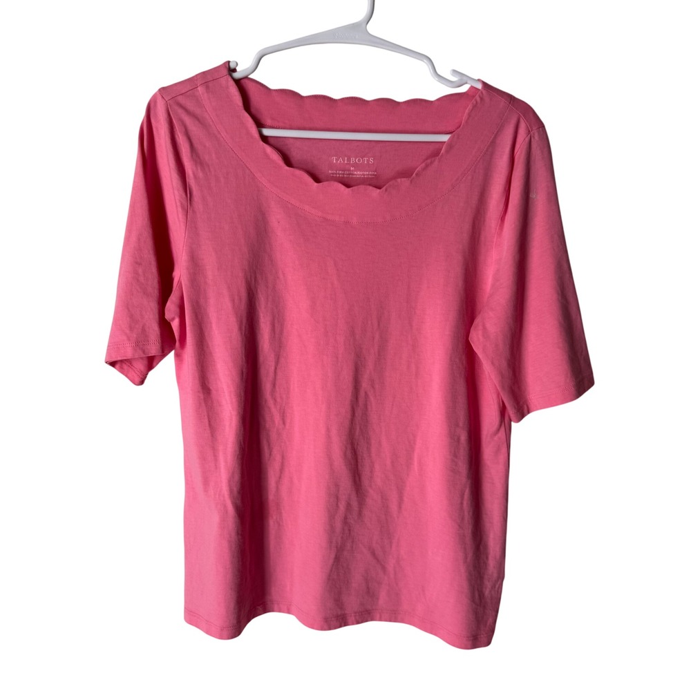 Talbots Pink Pima Cotton Scalloped Neck Short Sleeve Top Size M